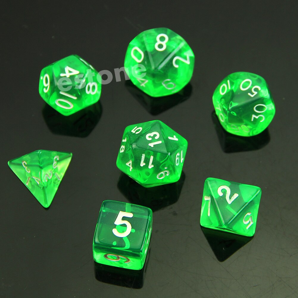 7Pcs Dice Zijdig D4 D6 D8 D10 D12 D20 Magic-De-Verzamelen D & D Rpg Poly game Set Blauw: green