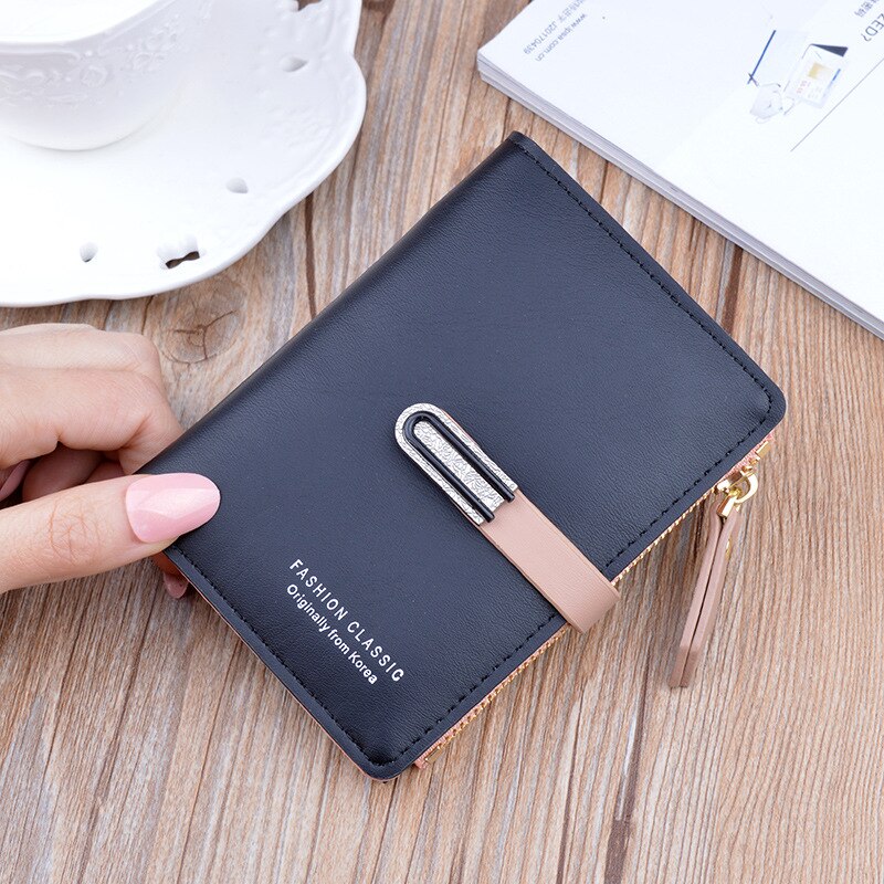 Large Capacity Women Pu Leather Wallets Multifunction Long Hasp Purses Ladies Coin Card Holders Portable Clutch Carteras: Black Short