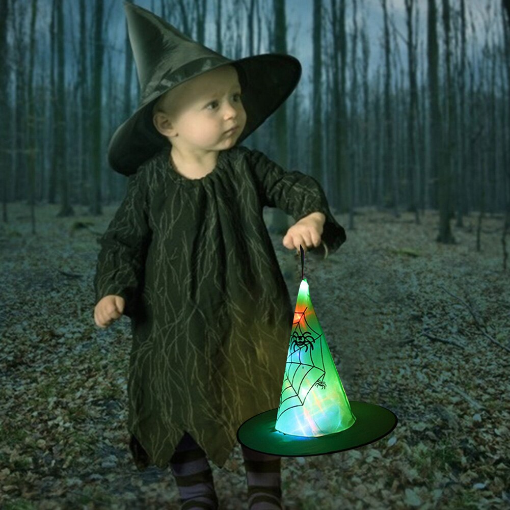 Halloween-dekoration led-leucht-hexenhut kinderkostüm hängende leuchtende mütze deko kopfschmuck für kinder erwachsene partykostüm