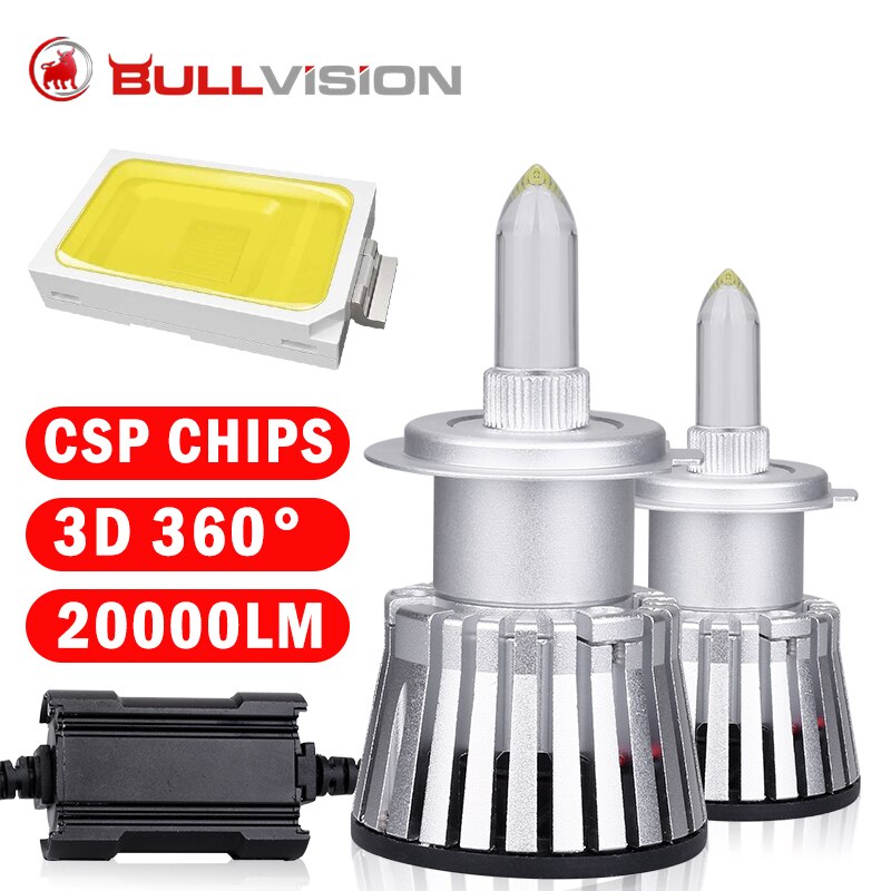 Bullvision 360 LED H11 HB4 H7 H8 H9 9006 9005 HB3 auto Lights 20000/LM 6000K Car Headlight Csp chips Led Bulb with Quartz glass