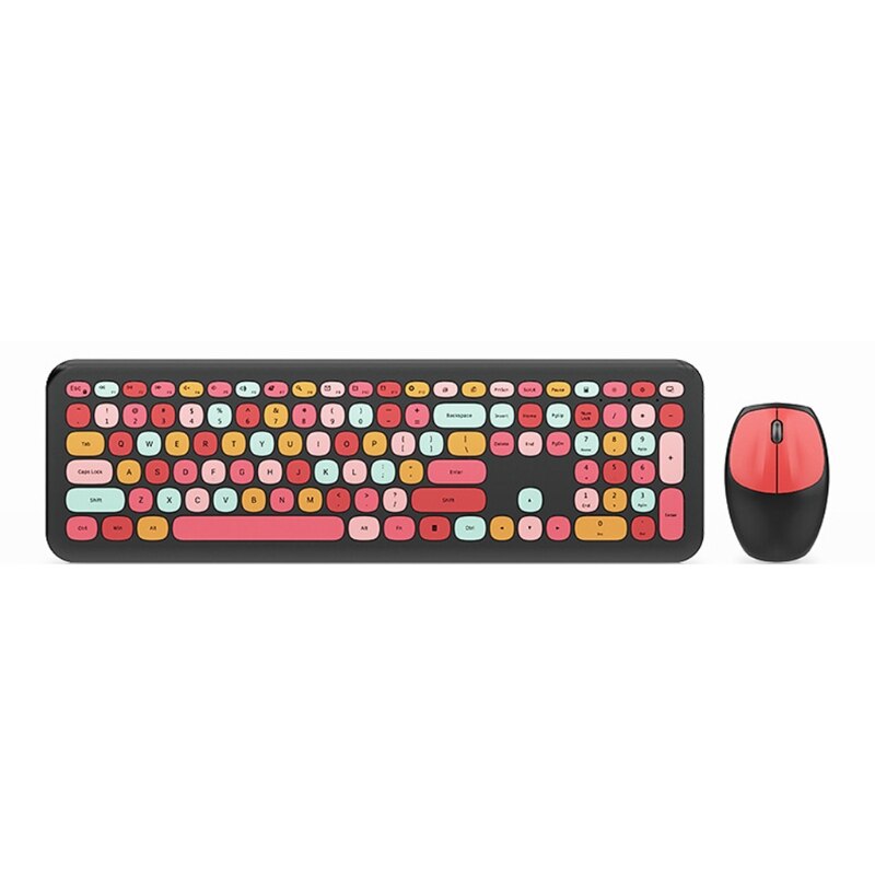 2.4G Wireless Multimedia Keyboard Built-in Intelligent Power Saving Mouse USB Full-Sized Cute 110 Keys Keyboard: black