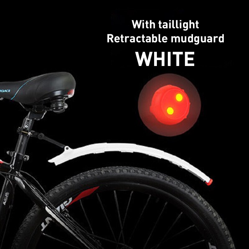 Telescopic Folding Bicycle Fender Set with Taillight MTB Mudguard Bicycle Front Rear Fender for Road Bike Mud Guard: white