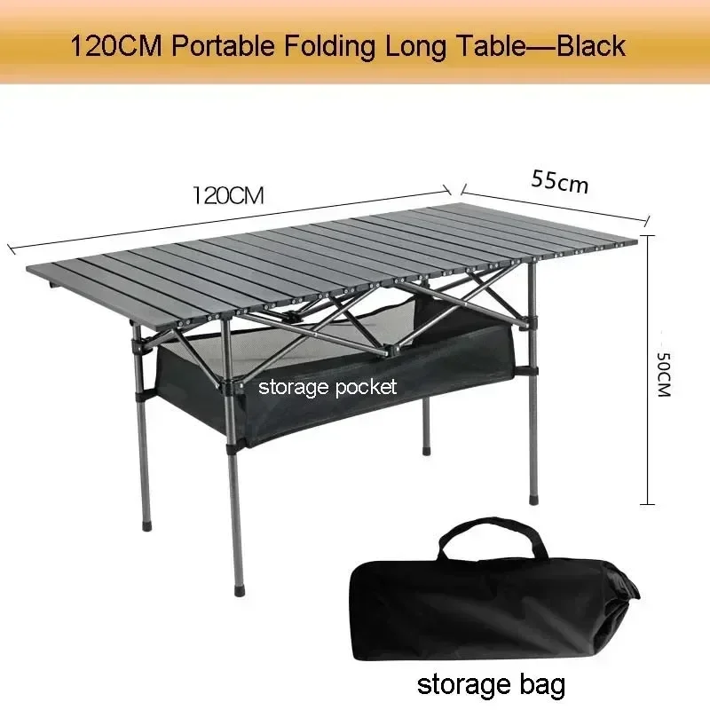 Utomhus fällbord lätt att installera campingbord aluminiumlegering lätta picknickbord bärbara förvaringsbord äggrullar långa skrivbord: Ljusgrått