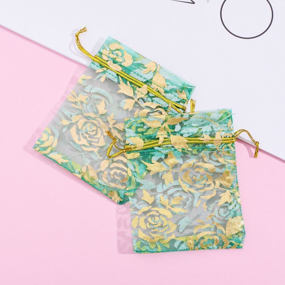 50 sztuk/partia wysokiej jakości wykwintne Rose Flower Organza torby ładne torby do pakowania biżuterii ślubne torby na prezenty świąteczne