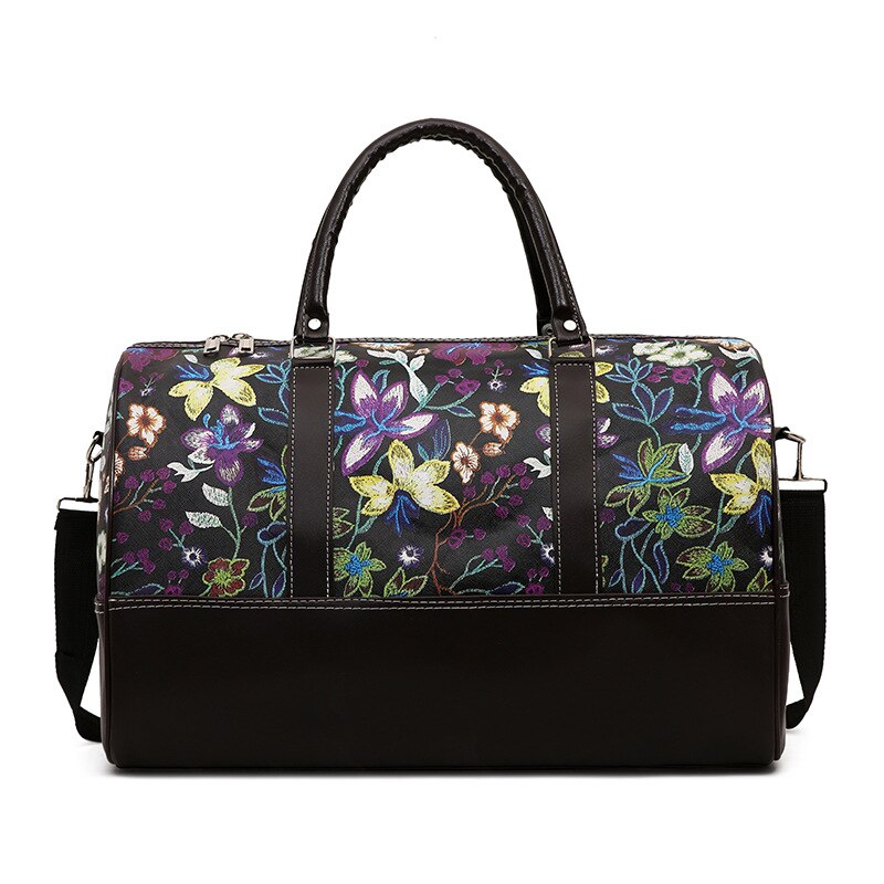 Bolso deportivo de gimnasio para Mujer, bolso de hombro para Yoga, Fitness, bolso de viaje, bolso de mano con bordado de flores, Bolsa de entrenamiento, bolso deportivo para Mujer XA305WD: Black