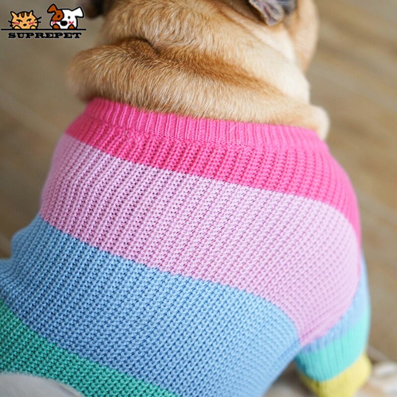 SUPREPET ropa de perro mascota perro multicolor suéter francés Bulldog perro de invierno de punto suéter para perros pequeños, perro de perro