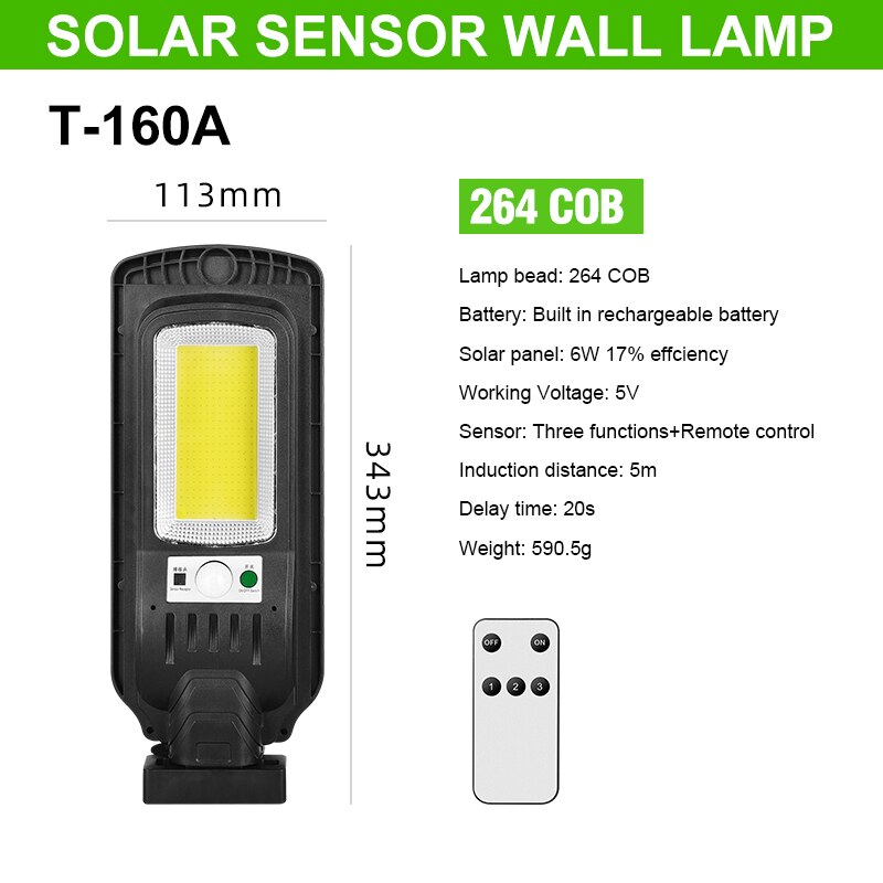 LED Solar Powered PIR Motion Sensor Wall Lamp Remote Control Illumination Light Infrared Sensor Light: 264 COB