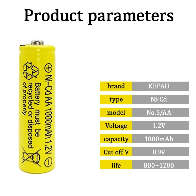 Batería AA Ni-cd 1,2 V recargable, 1000 mAh, utilizada para relojes, ratones, juguetes eléctricos, controles remotos, cargador AA Ni Cd