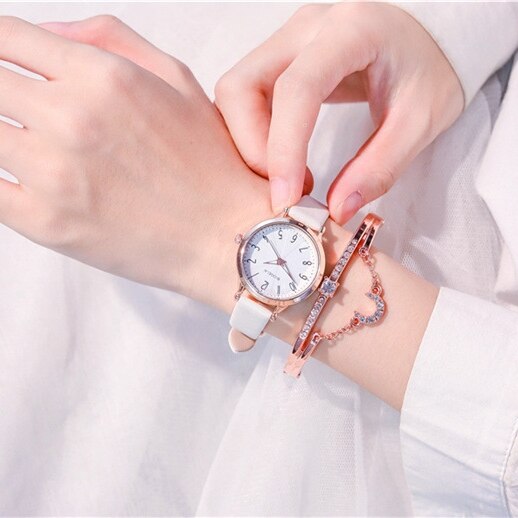 Exquisite Women Watches Luxury Ladies Wristwatches Simple Number Scale Woman Quartz Leather Clock Reloj Femenino: White