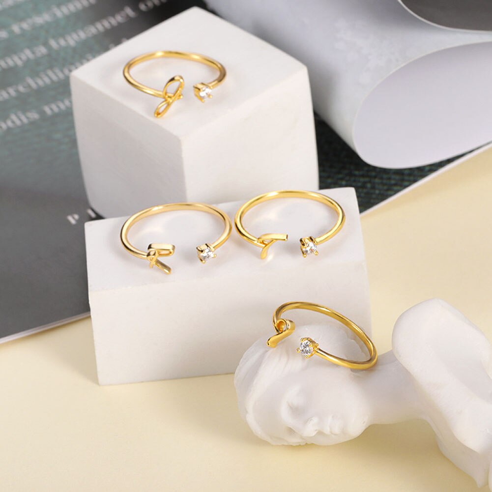 Rvs A-J 10 Brieven Ringen Voor Vrouwen Tiny Wedding Ring Alfabet Crystal Initial Ringen Vinger Sieraden Accessoires