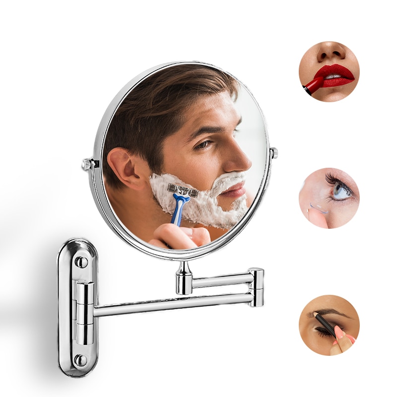 Badespejl kosmetisk spejl 1x/5x forstørrelse vægmonteret justerbart makeup spejl dobbelt arm forlænge 2- ansigt badeværelse spejl