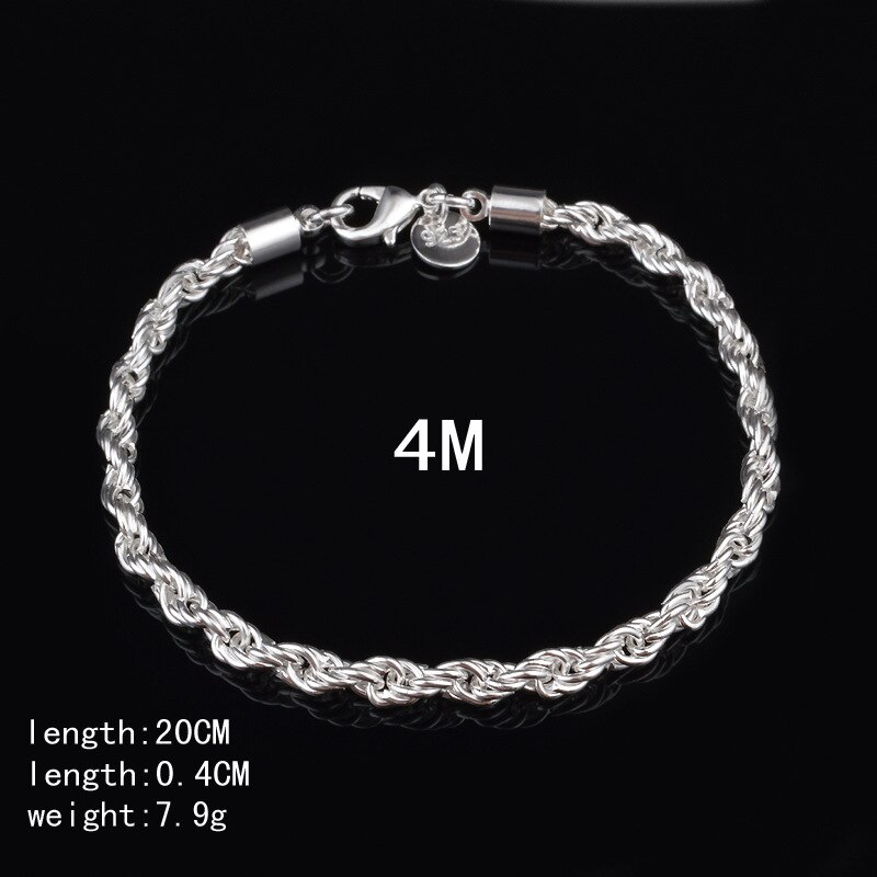 Mode-sieraden 925 Sterling Zilveren Armband 3MM4MM Twist Armband Vrouw &amp; Mannen Sieraden