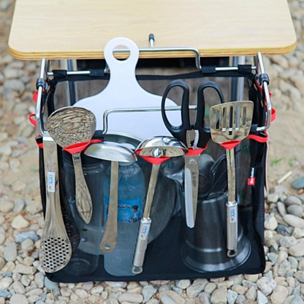 Barbecue Camping Portable Outdoor Picnic Storage Grid Table Rack Stand Net Bag Accessories