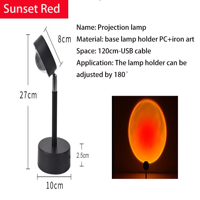 Usb Knop Regenboog Zonsondergang Projector Sfeer Led Nachtlampje Home Achtergrond Wandlamp Decoratie Kleurrijke Lamp Speelgoed: Sunset Red