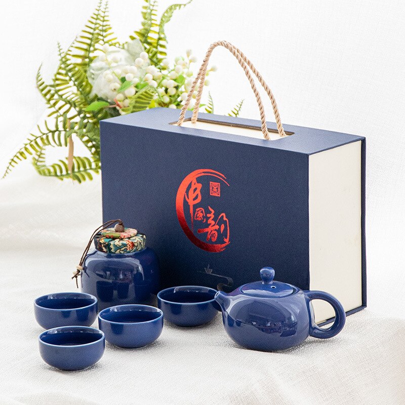 6Pcs/Set Chinese Ceramic Tea Set With Tea Caddy Traditional Teacups Suitable for With Exquisite Box Packaging Drinkware: Style H