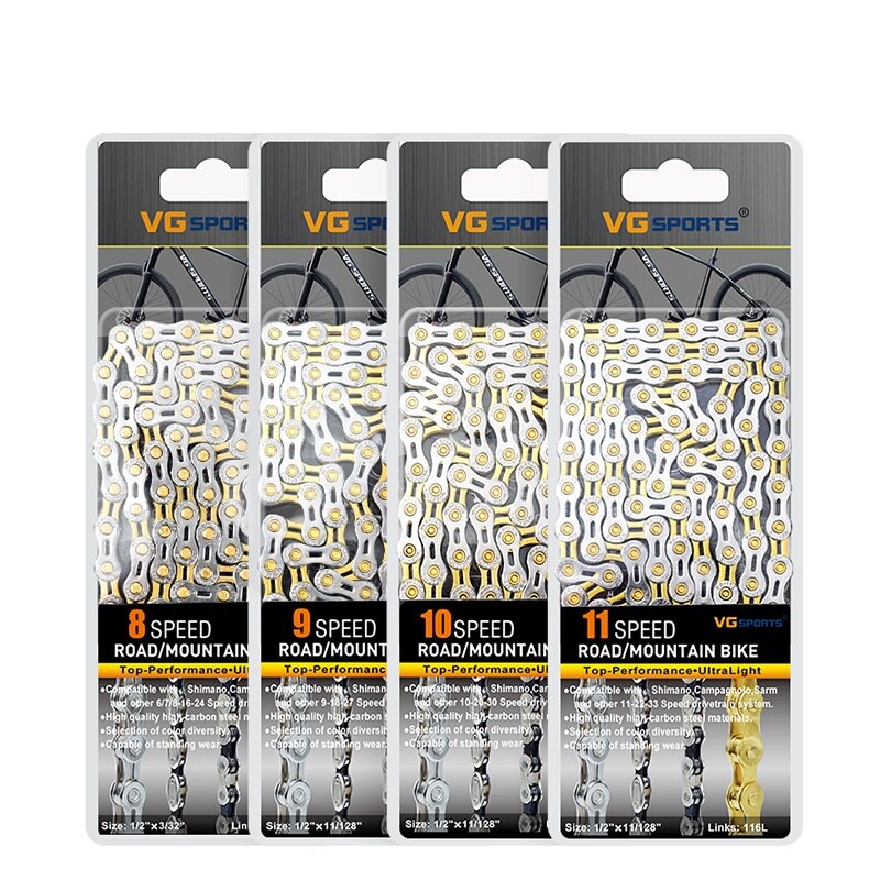 Mountain Road Bike 8 9 10 11 Speed Bicycle Chain Silver Gold Half Hollow MTB Bike Chain 116L Chain For Shimano SRAM Campanolo