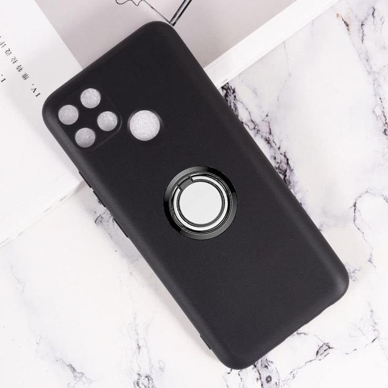 Soporte de anillo trasero para OPPO Realme 7i, carcasa de teléfono de silicona suave TPU, Realme7i, RMX2193: Ring Case Black