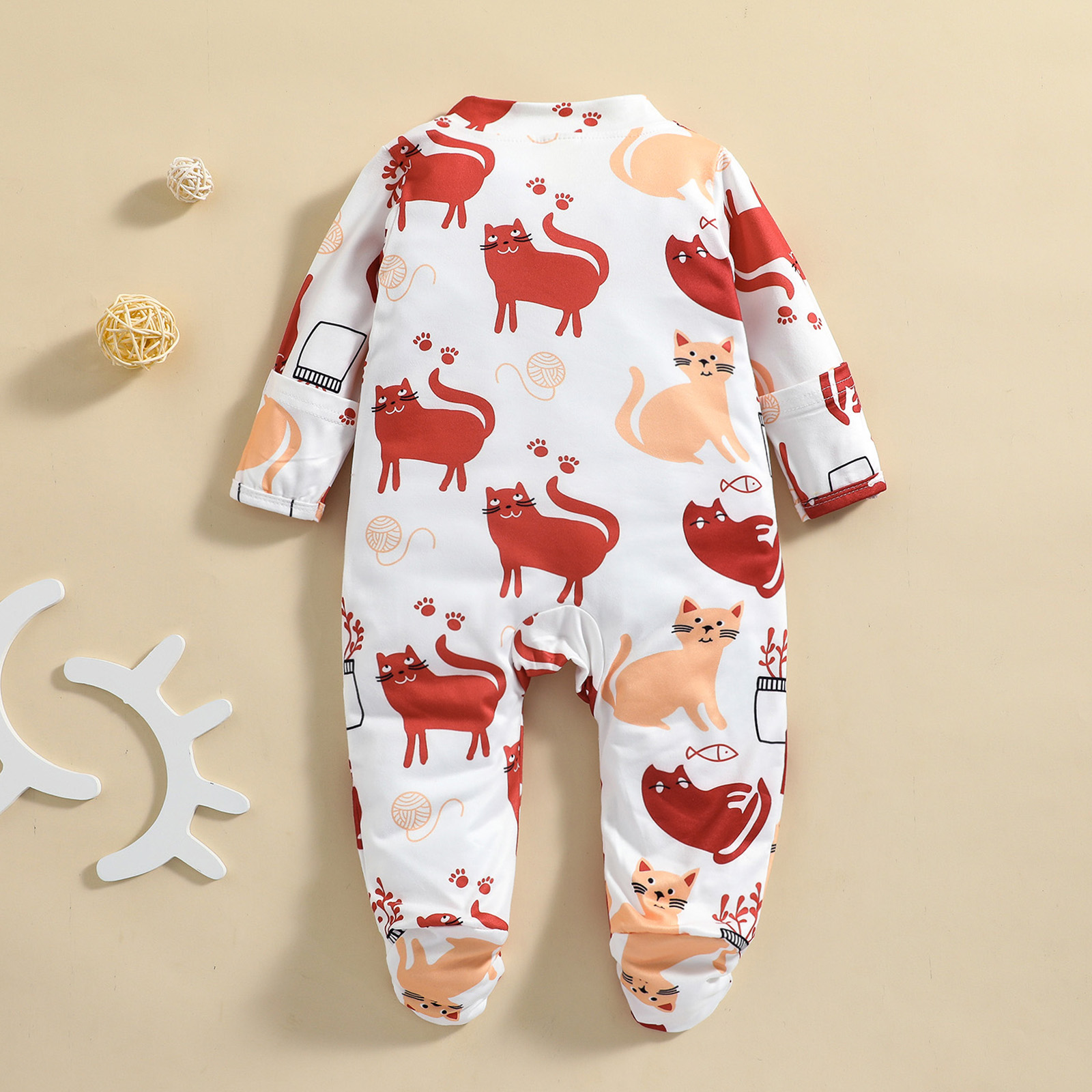 Citgeett Herfst Pasgeboren Baby Meisjes Jongens Cat Print Jumpsuit Casual Betaalde Lange Mouwen Rits Romper Kleding