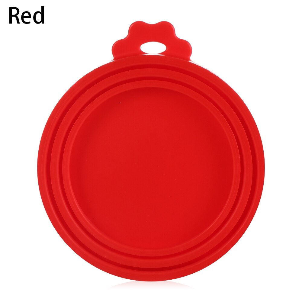 3 in 1 farverigt silikonedåselåg mad blikdæksel dåser hætte kæledyrsdåsedæksel genanvendelig madopbevaring holde frisk køkkenforsyning: Rød