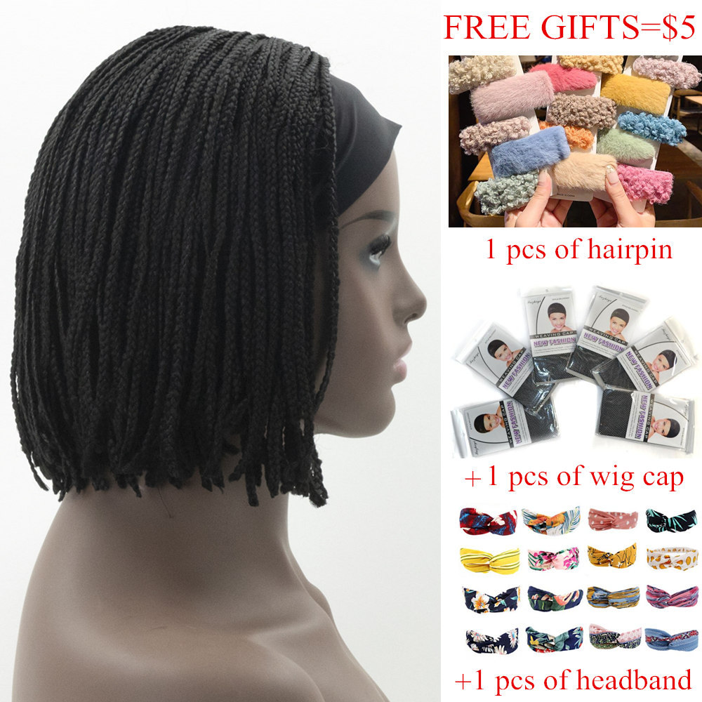 GURUILAGU Short Braided Box Braids Wigs For Black Women Synthetic Hair Headband Wig Women Braided Wigs African Natural Bob Wig