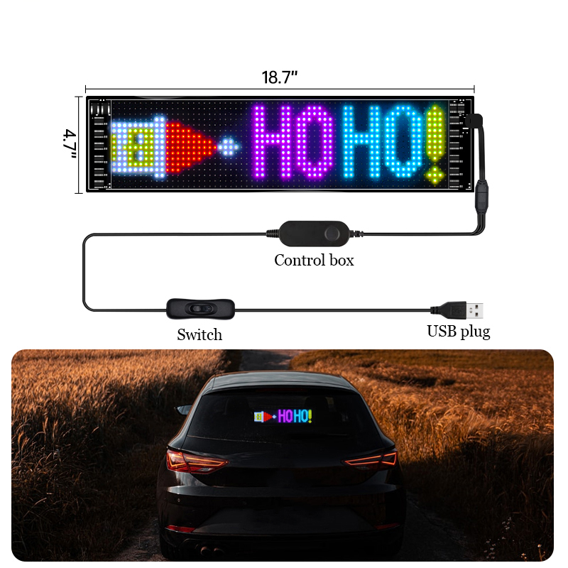 LED Matrix Panel Rolling Advertising LED Signage USB 5V Bluetooth App Controlled Sign Light Programmable LED Car Sign: 11-15W