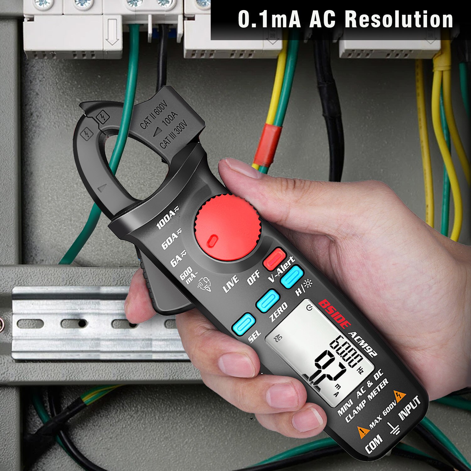 BSIDE ACM92 Digital Clamp Meter AC DC Current Voltage Multimeter Ohm Hz NCV Continuity Tester 100A 0.1/1mA Car Repair Ammeter