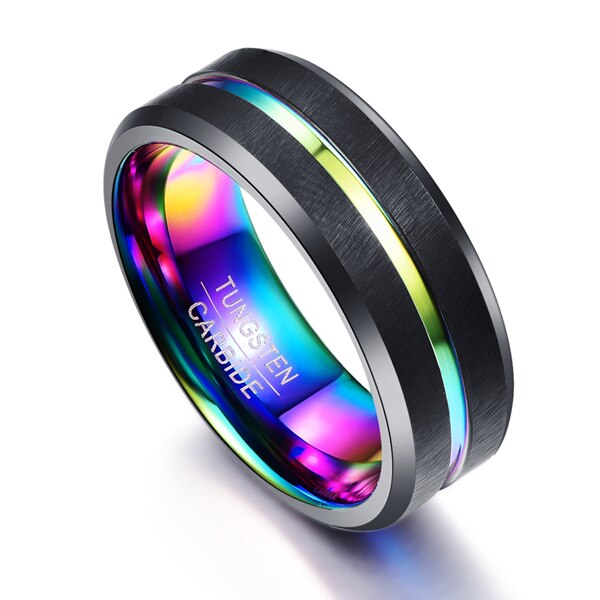 8MM Wide Black Matte Plating Colorful Slotted Tungsten Steel Ring Anniversary Tungsten Rings for Men&#39;s Jewelry: 10