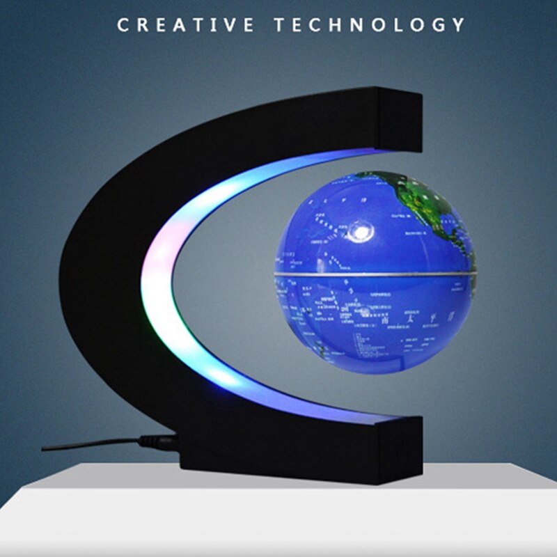 Globe with LED Lights, 360 degree C-Shaped Magnetic Levitation World Map of the Globe, Suitable for Education UK Plug