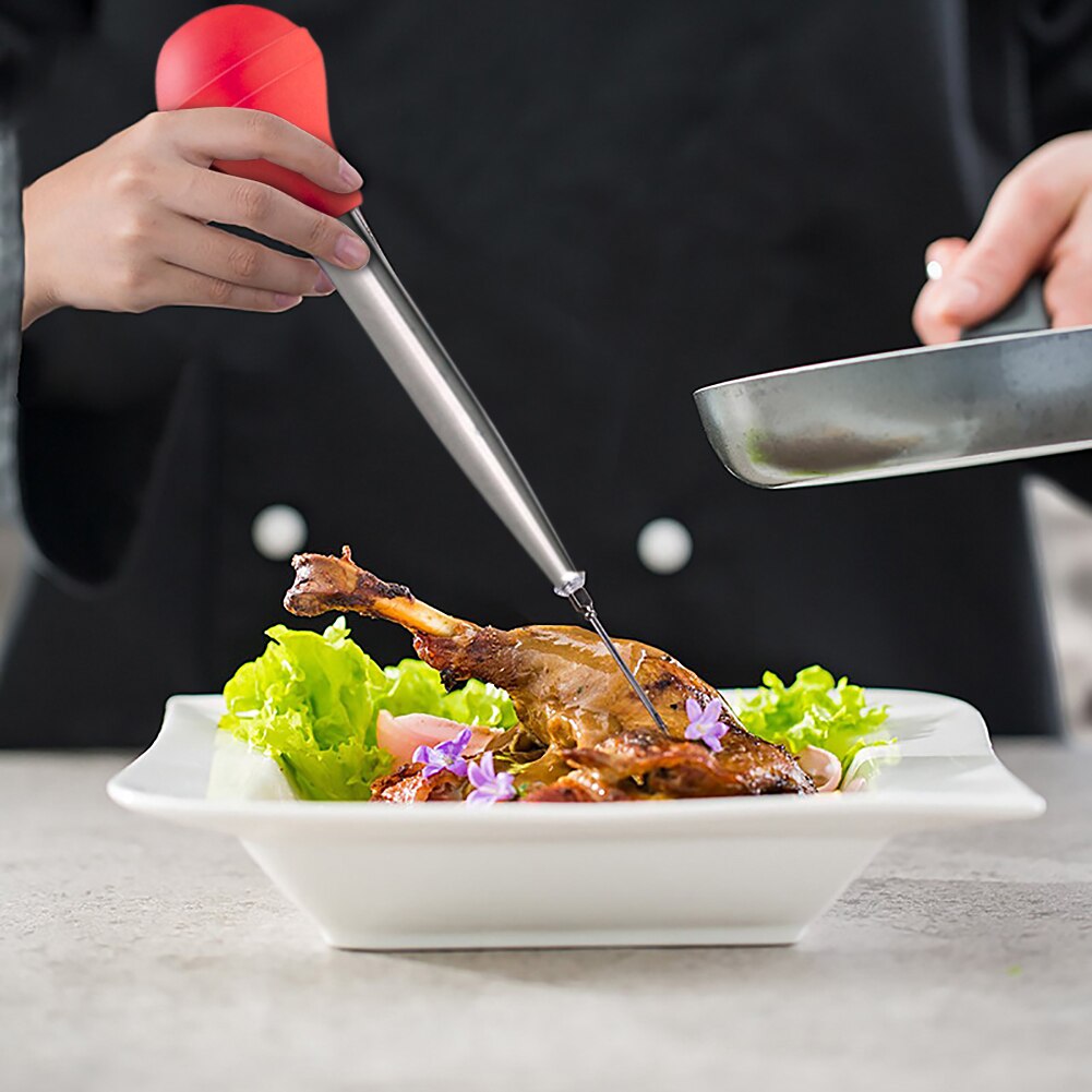Stainless Steel Chicken Turkey Baster Set Silicone Meat Marinade Injector Including Needle And Brush BBQ Seasoning Kitchen Tools