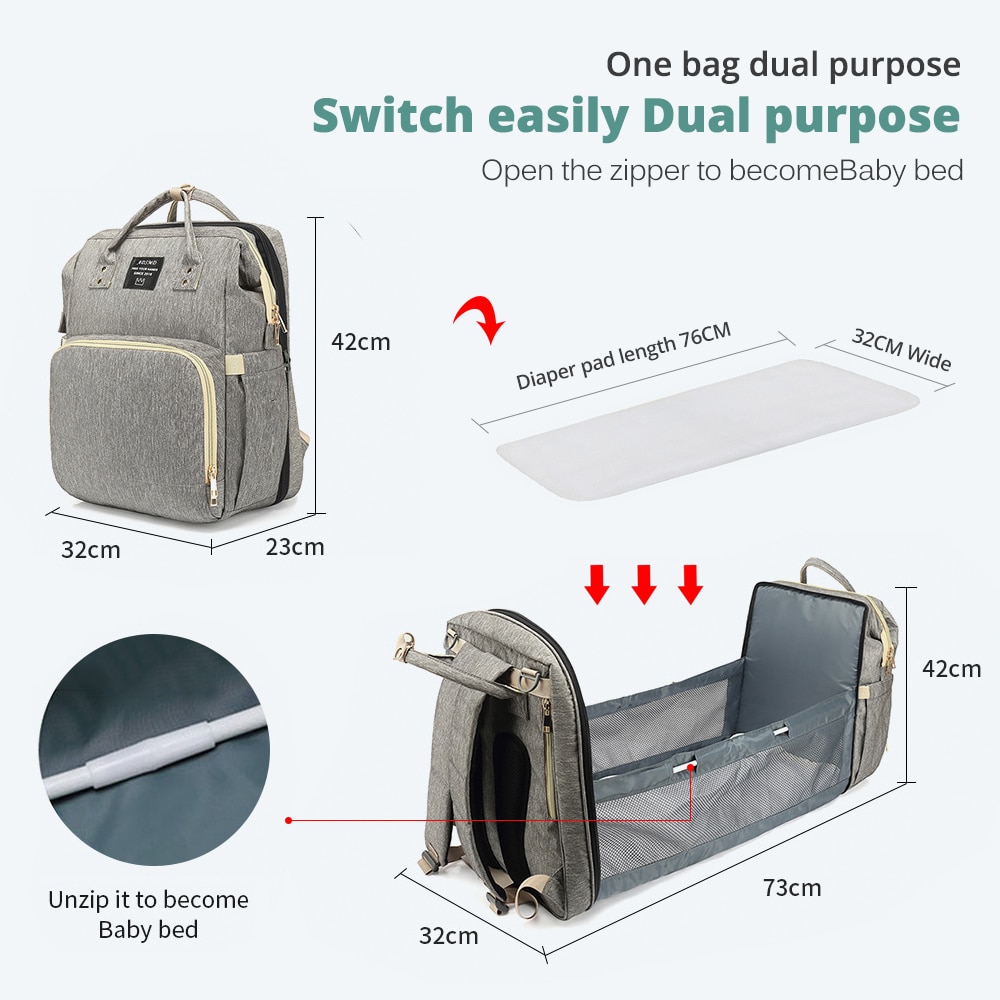 Multifunctional Diaper Bag Mother And Baby Bag Folding Baby Portable large Capacity Multi-Function outing Backpack Bed