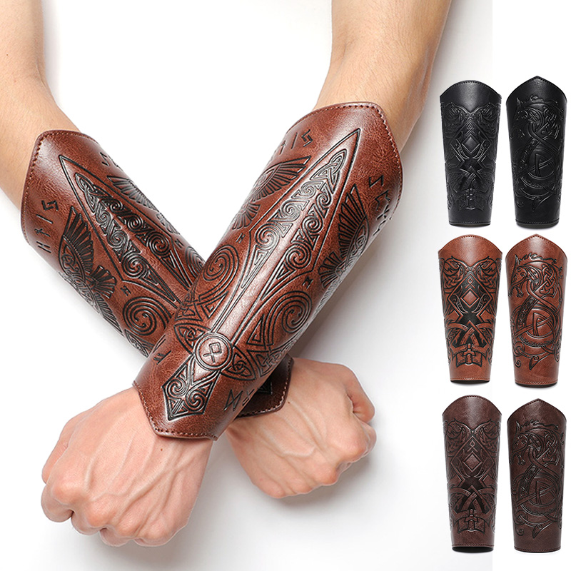 1 piece medieval pu leather arm guard gloves, medieval arm guards, punk arm guards, wrist guards for halloween, warriors, knights, cosplay