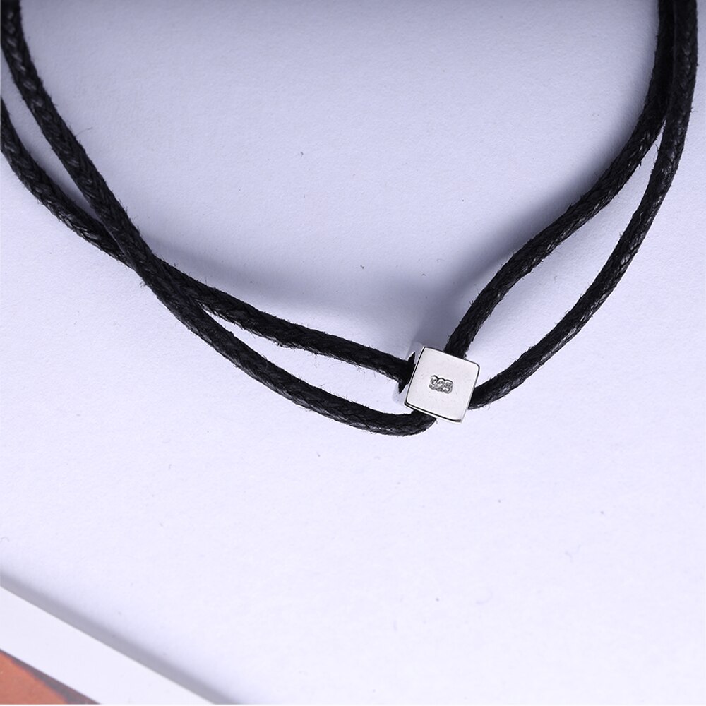 Moonmory-pulsera de plata de ley 925 con piedra cuadrada para mujer, brazalete de boda con cuerda negra, ajustable