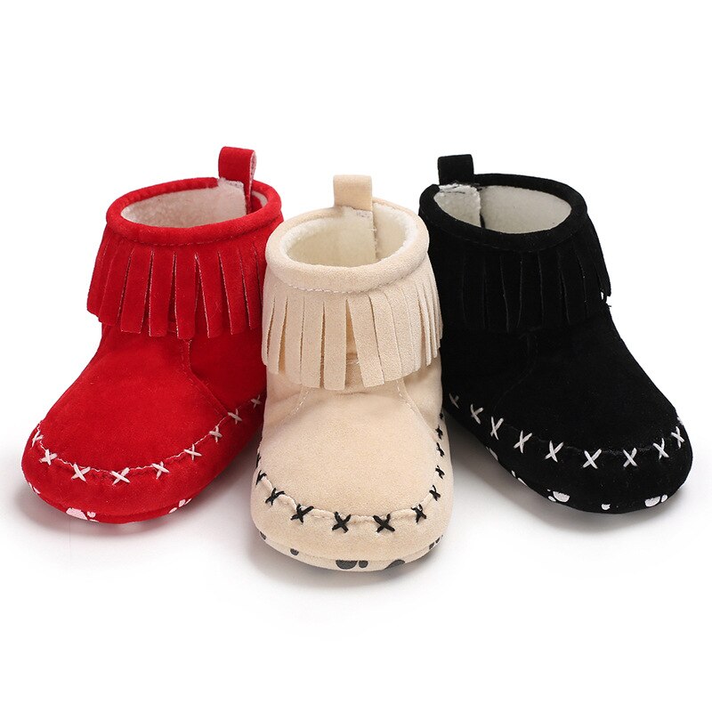 -né bébé fille garçon chaussures bottes de neige chaudes toplancha frange bottes hiver chaussons rouge noir semelle souple bébé filles gland bottes
