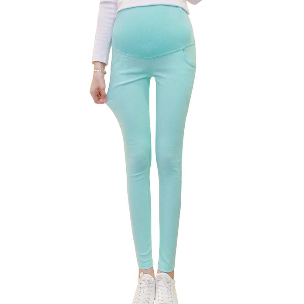Leggings över magen för gravida kvinnor med stretchfötter pennbyxor  m09: Blå / M