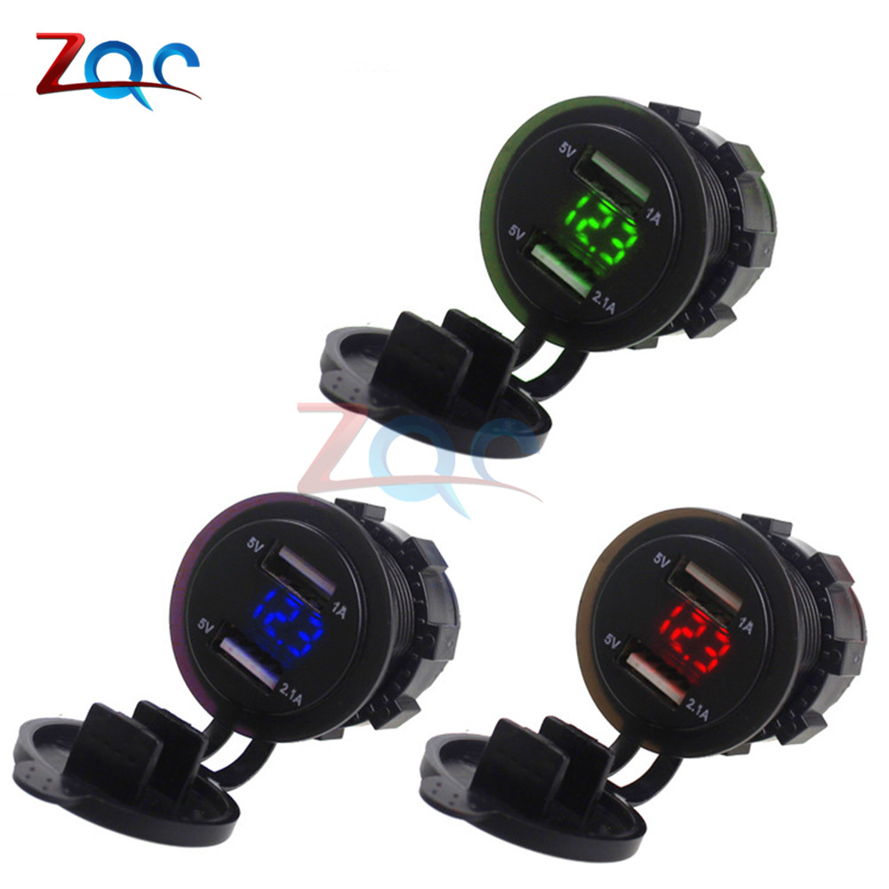 Dual USB Port Car Charger Cigarette Lighter Socket Plug LED Digital Voltmeter Waterproof Mobile Phone Smart Charging Adapter