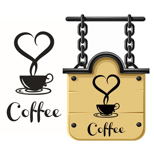 1pc Black Coffee Cup Vinyl Wall Sticker Coffee Shop Restaurant Wall Decor Decals Kitchen Decoration