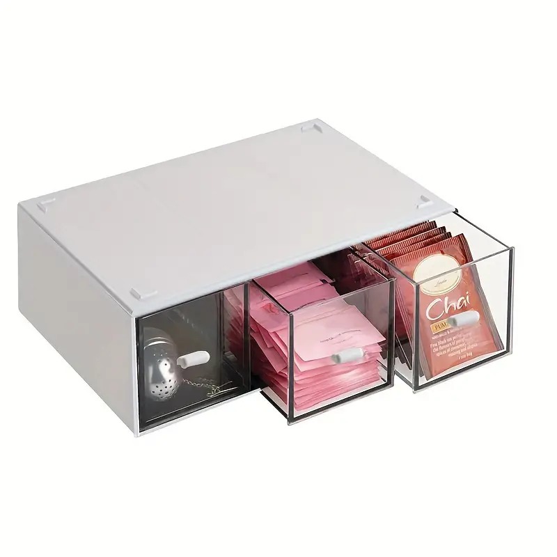 Boîte de rangement de sachets de thé à 1 tiroir, panier de rangement de cuisine, armoire de comptoir, boîte de rangement de café, thé, sucre, fournitures de stockage