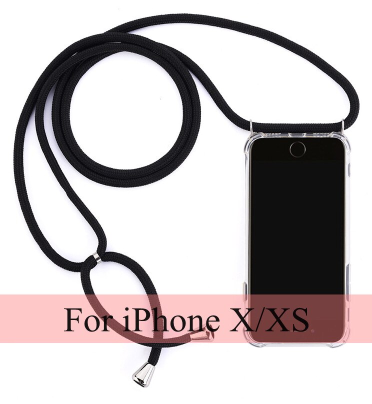 Strap Cord Phone Case for iPhone X XS Max XR Necklace Lanyard Carry Protective Phone Cover to Hang For iPhone XR XS Max X Chain: Black (X XS)