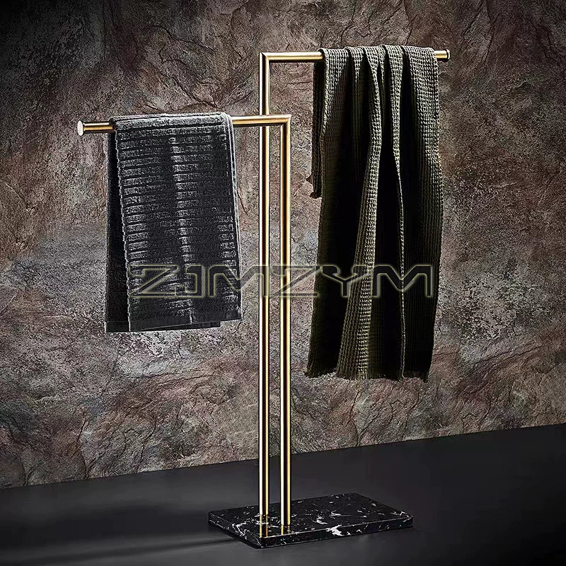Gulvstående håndklestativ marmor steinbase luksushotell håndkleholder håndklestang frittstående oppbevaringshylle