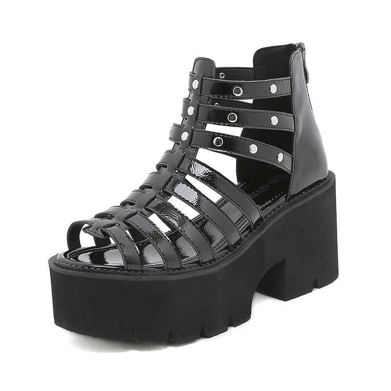 LJFZMD Römische Sandalen, Damen Gladiator Sandalen, Classy Back Zipper Flache Sandalen