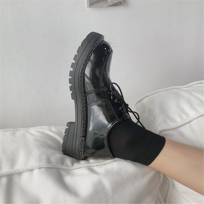 Japanese School Uniform shoes Jk Student Shoes Girls Women Kawaii Lolita Soft Girl Round Toe Platform Patent Leather Shoes 4cm