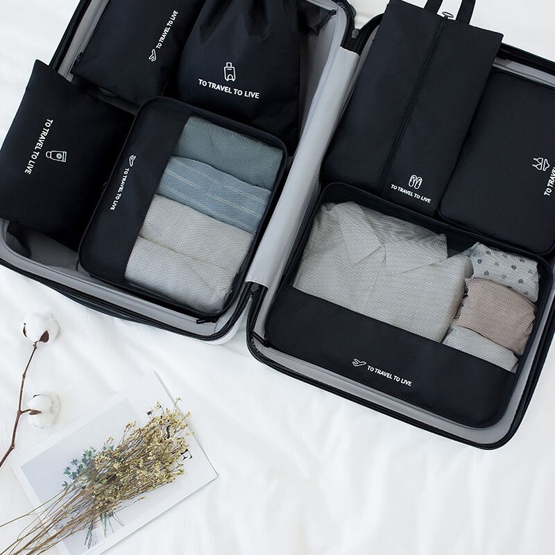 Bagage Organizer Verpakking 7 stks/set Reizen accessoires kit Mesh organizer Verpakking Cube Kleding ondergoed Schoen sorteren tassen: black