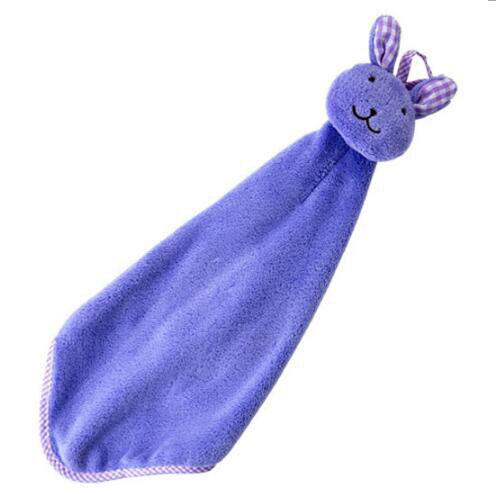 Baby Infant Coral Velvet Hand Towel Cartoon Animal Rabbit Kitchen Hanging Bath Wipe Towel Washcloths Kids Handkerchief: Purple