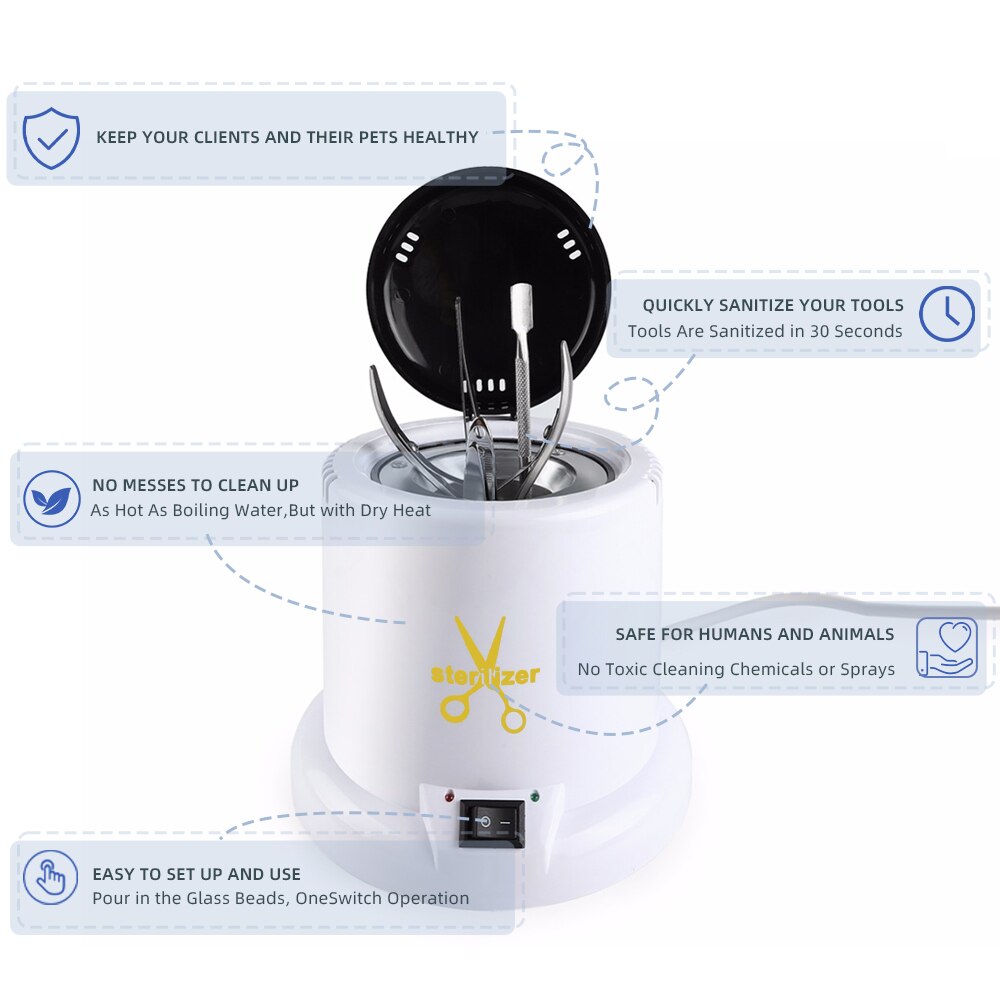Herramienta de Metal para decoración de uñas, taza de esterilización, esterilizador de tijeras, equipado con herramienta de desinfección de arena de cuarzo para UV exterior