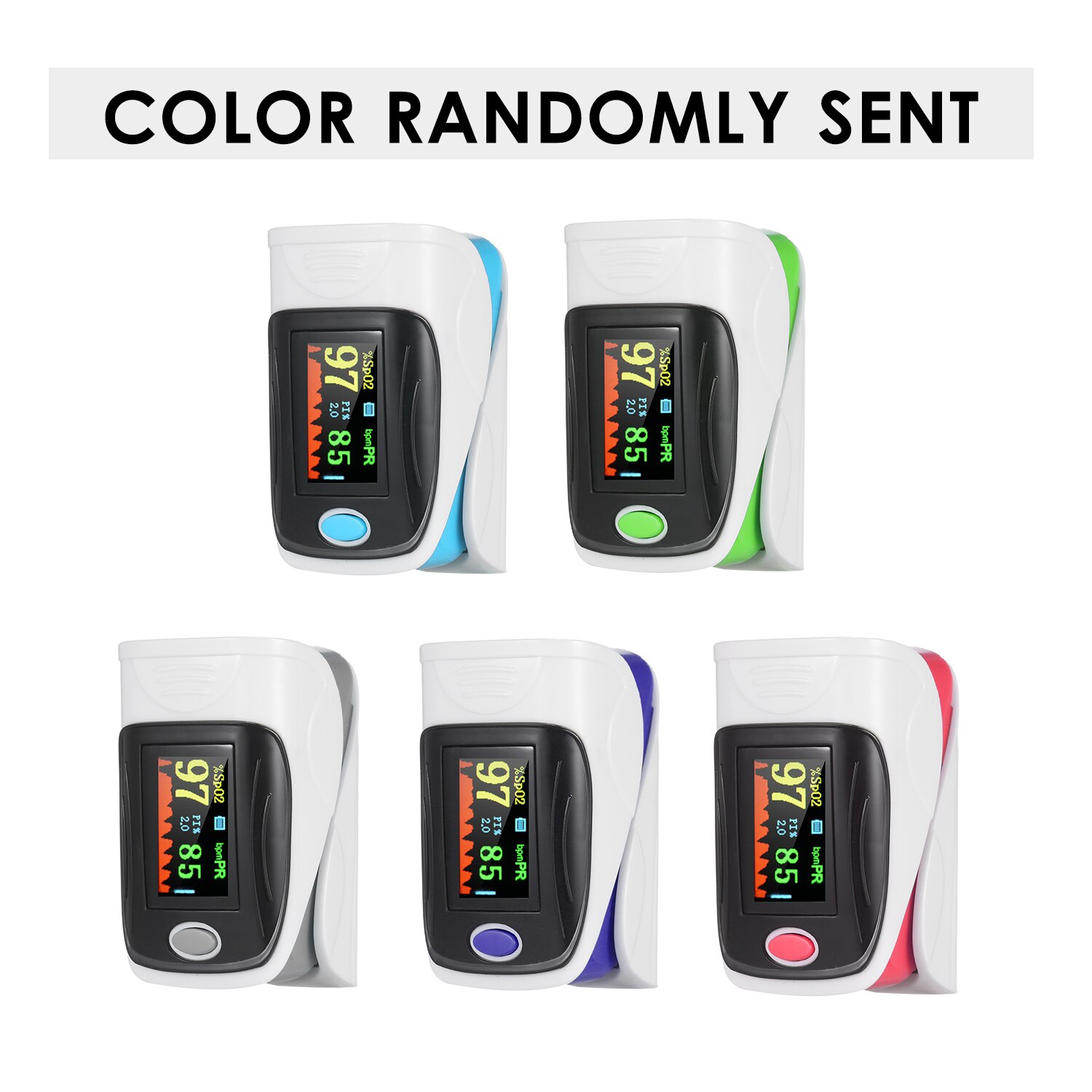 Pulsossimetro portatile pulsossimetro digitale per uso domestico ossigeno nel sangue misuratore di saturazione della frequenza cardiaca Spo2 PR Monitor per dito per la casa: 1Pc Random Color
