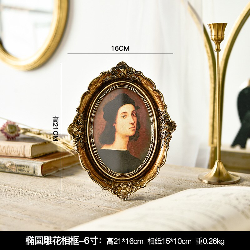 Marco de fotos de resina Vintage, marcos de fotos dorados tallados para bebé, soporte para fotos, adorno, decoración clásica de hogar para boda: 21x16cm 6inch