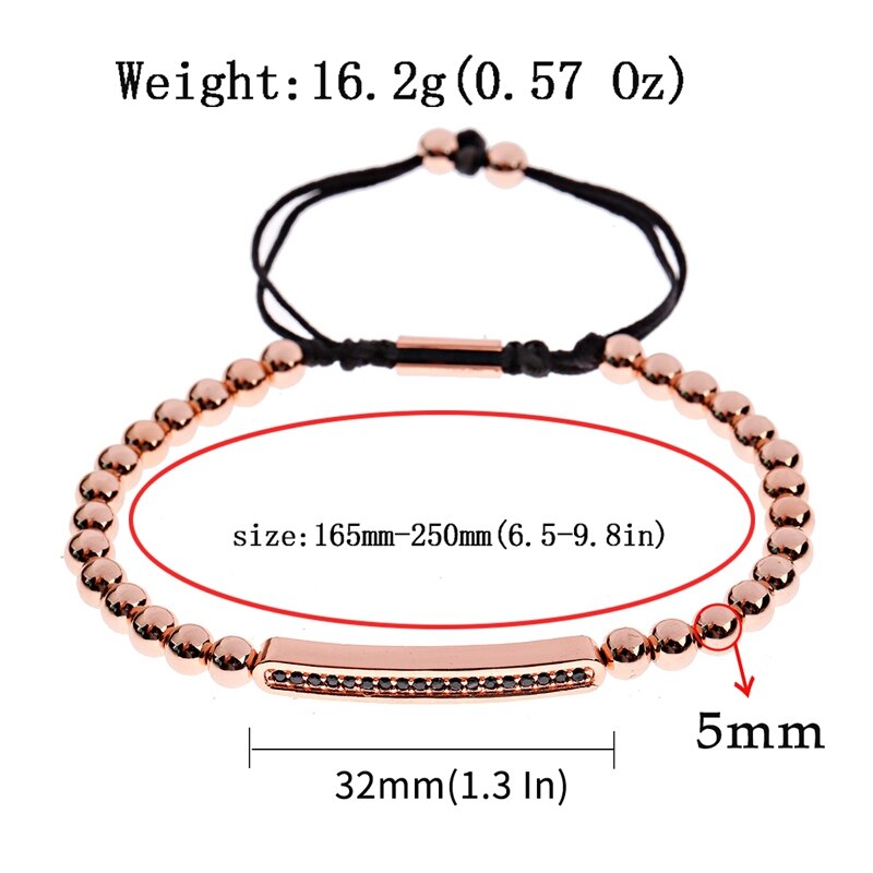 Luxe lange pavé geweven armband met cz zirkonia voor heren en dames, bedelarmband van koperen kralen