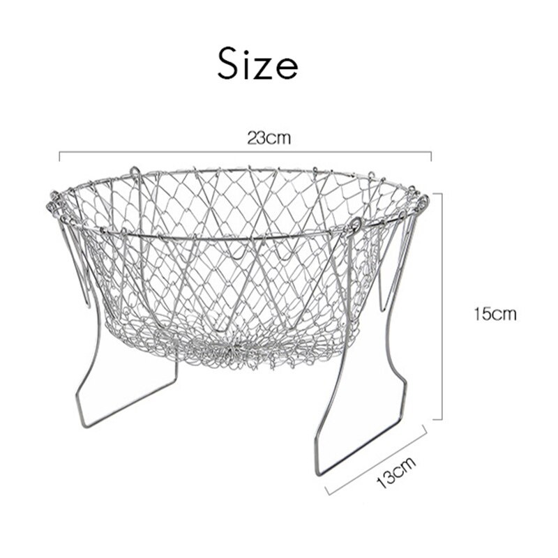Plegable de enjuague de tensión de acero inoxidable plegable freír cesta tamiz colador de malla colador cocina accesorios de utensilios para cocina: Default Title