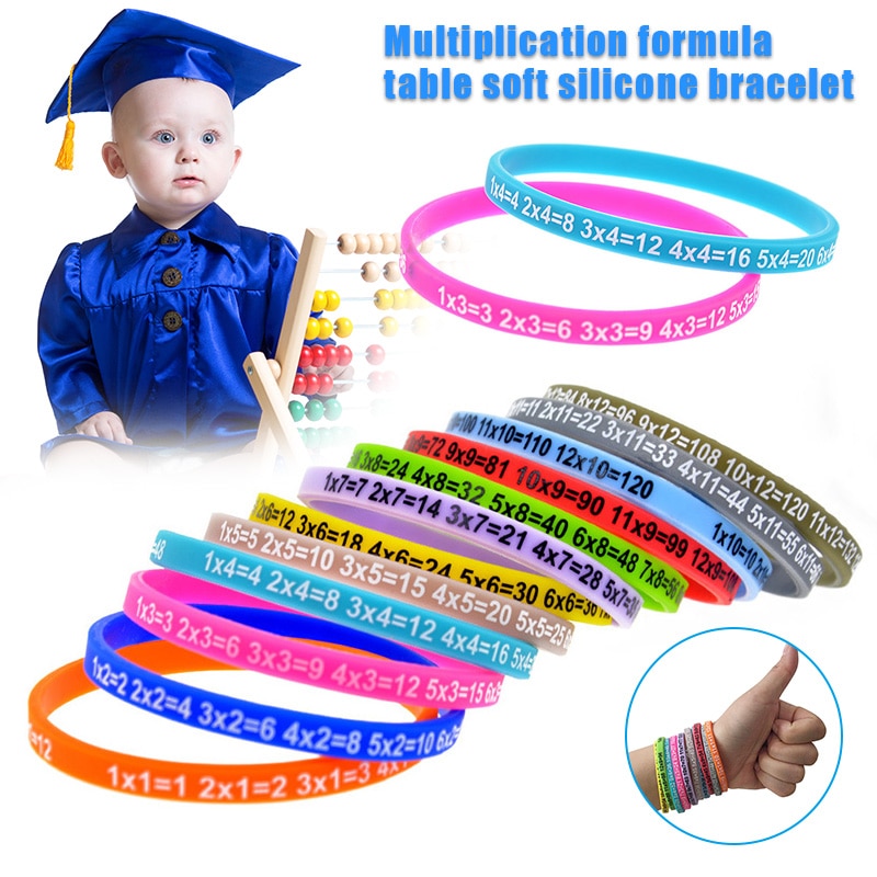 12 stk multiplikationstabeller blødt silikone armbånd lær matematik uddannelse armbånd til børn yh -17