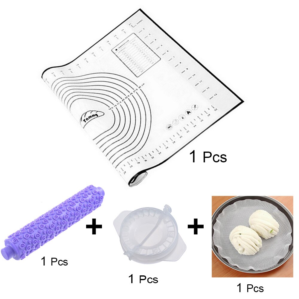 4 Stks/set Diy Dumplings Tool Dumpling Mold + Kneden Deeg Mat + Rolling Pin + Steamer Papier Creatieve Keuken Gadgets: 4pcs